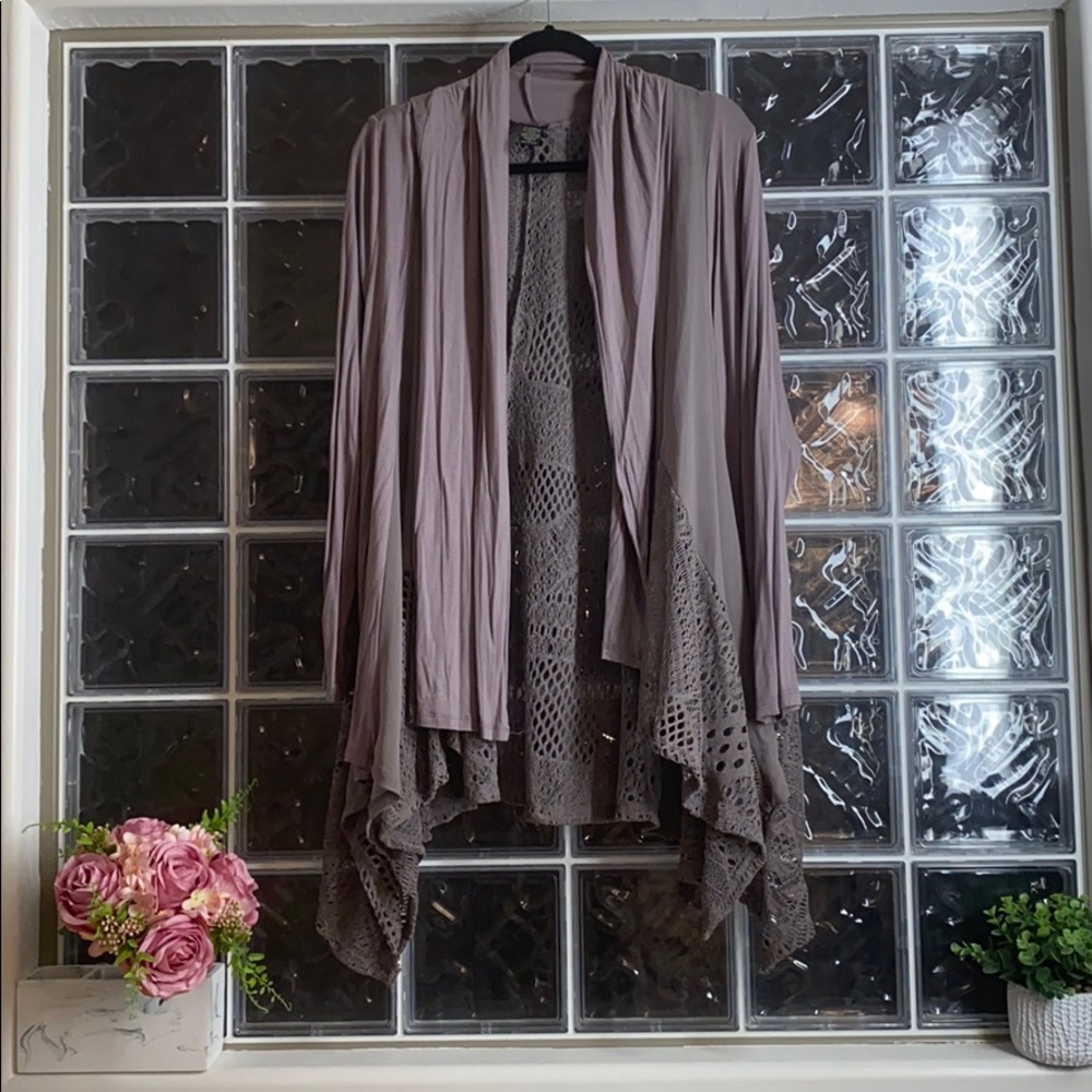 Open Front Gray/Mauve Cardigan